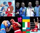 Podyum boks ağır - 91 kg erkekler, Oleksandr Usyk (Ukrayna), Clemente Russo (İtalya), Tervel'in Pulev (Bulgaristan) ve Teymur Məmmədov (Azerbaijan), Londra 2012